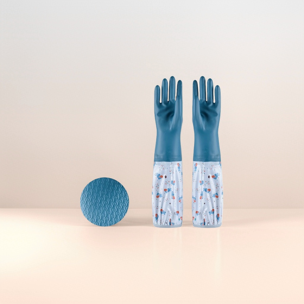 The midnight blue thickened rubber gloves are anti-slip and wear-resistant, suitable for both men and women details Picture