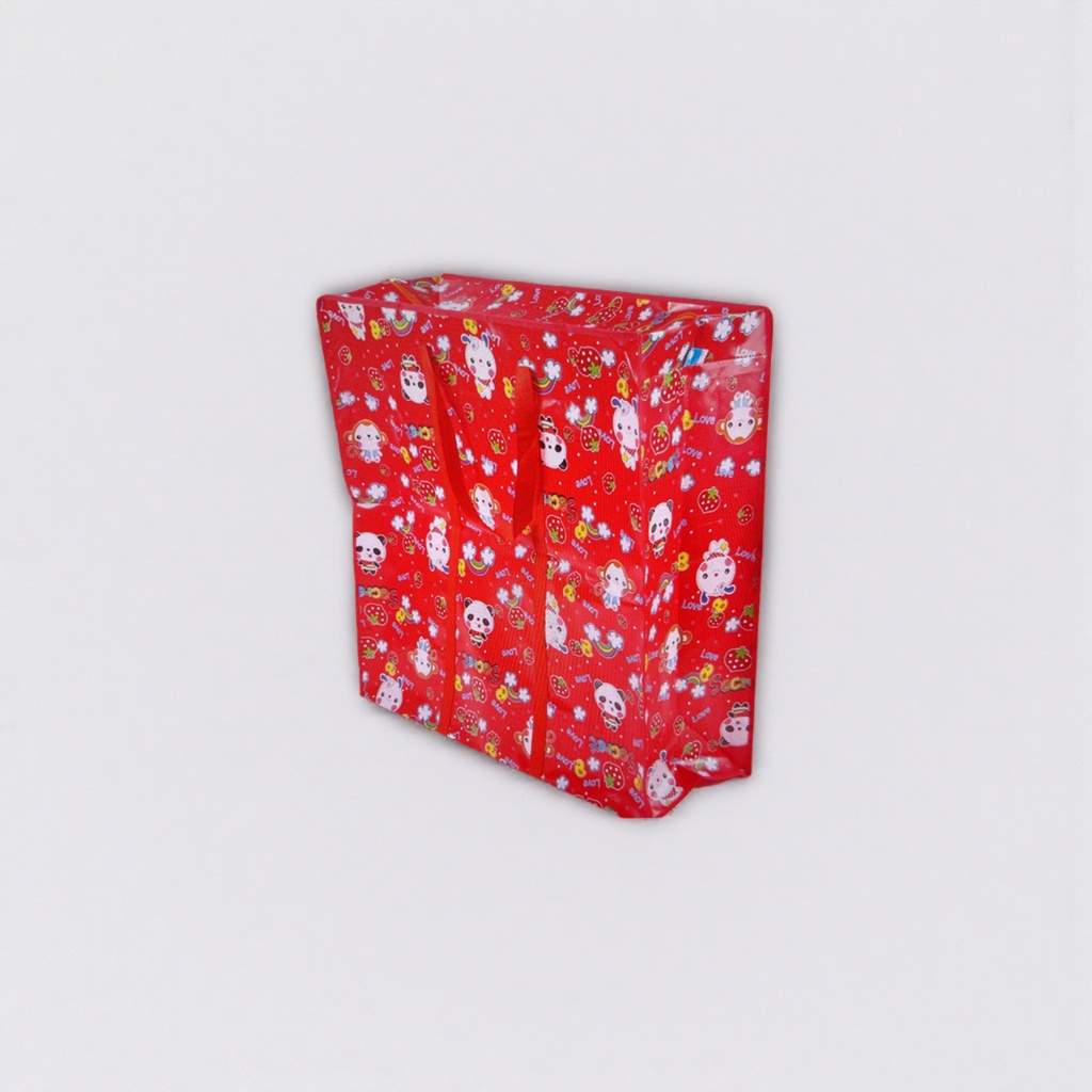 Red cartoon pattern shopping bag, hand-held eco-friendly canvas bag, large-capacity daily storage bag Specification image