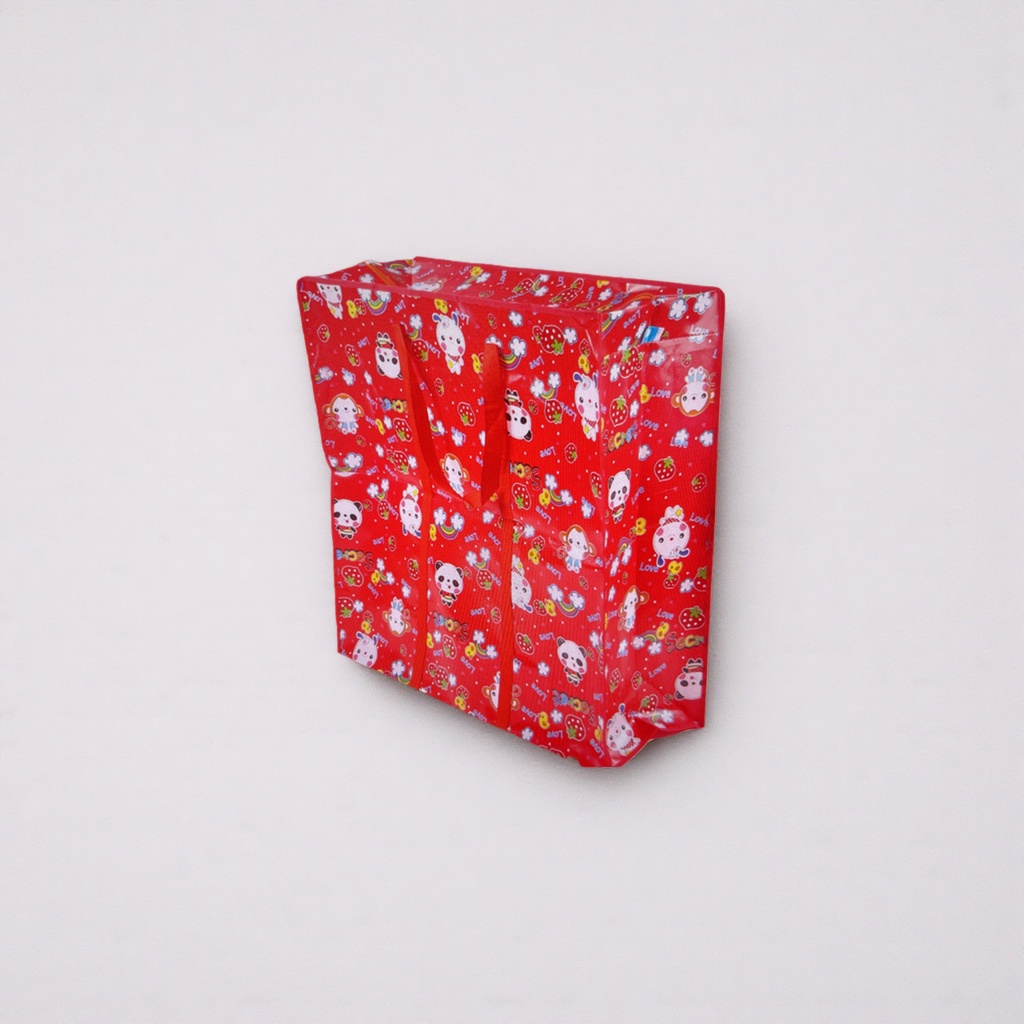 Red cartoon pattern shopping bag, hand-held eco-friendly canvas bag, large-capacity daily storage bag details Picture