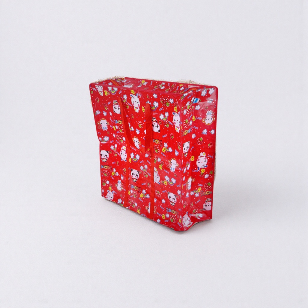 Red cartoon pattern shopping bag, hand-held eco-friendly canvas bag, large-capacity daily storage bag Application Scenario