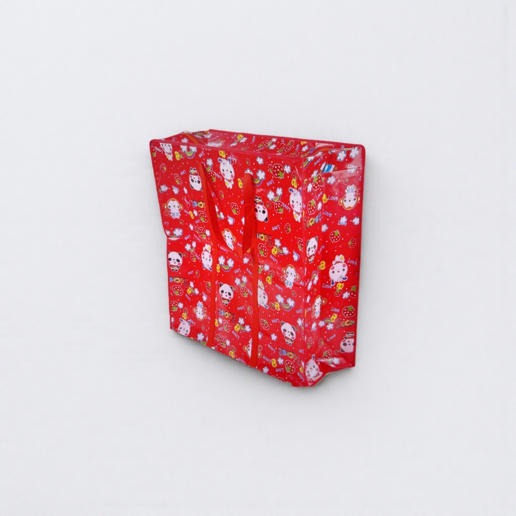 Red cartoon pattern shopping bag, hand-held eco-friendly canvas bag, large-capacity daily storage bag