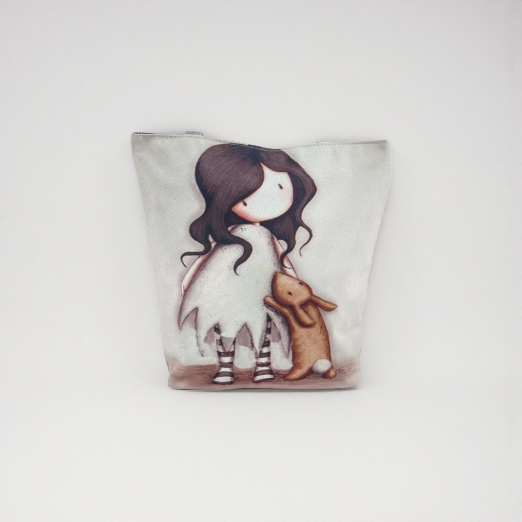 A large-capacity, lightweight hand-held shopping bag featuring cartoon girl and rabbit patterns on canvas details Picture