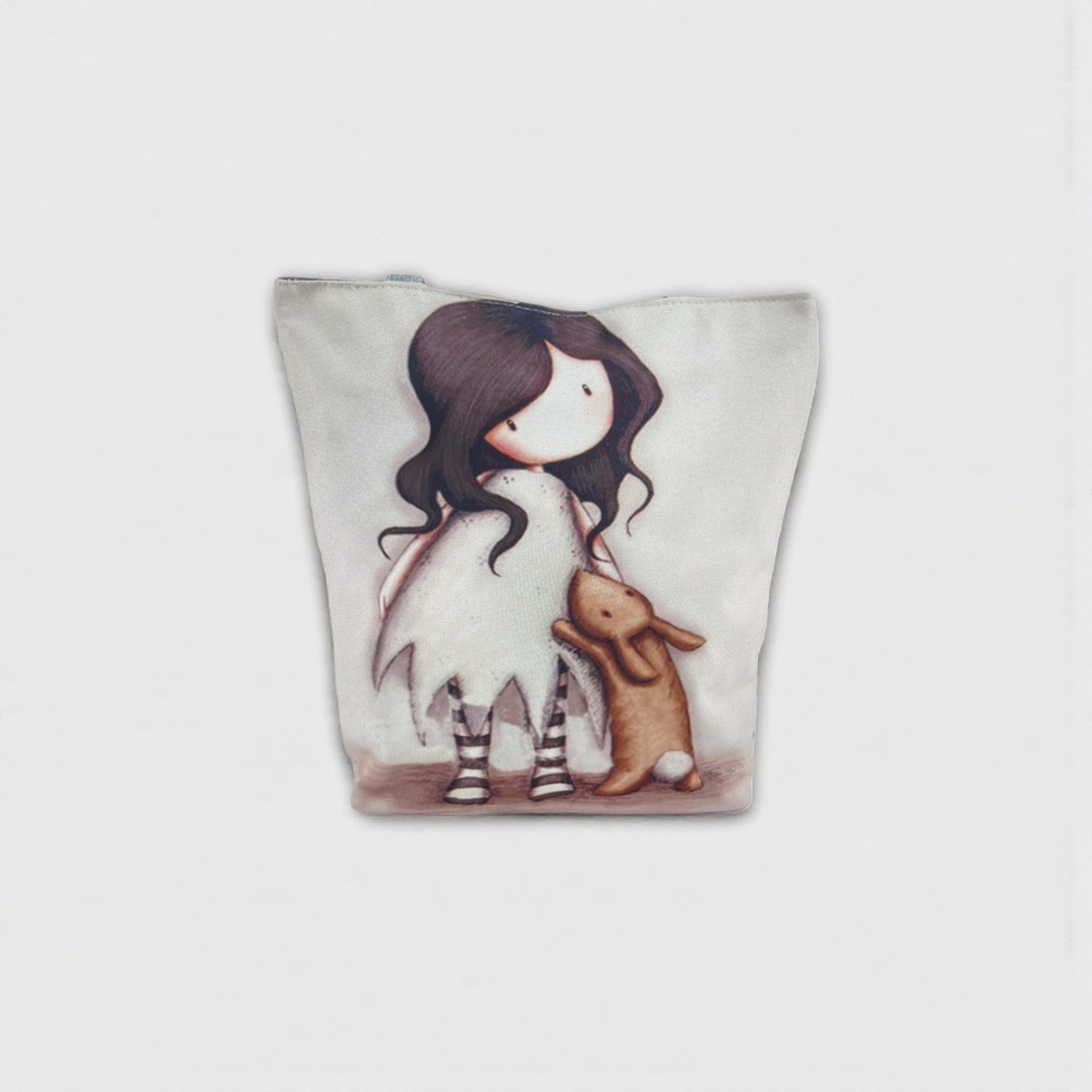 A large-capacity, lightweight hand-held shopping bag featuring cartoon girl and rabbit patterns on canvas