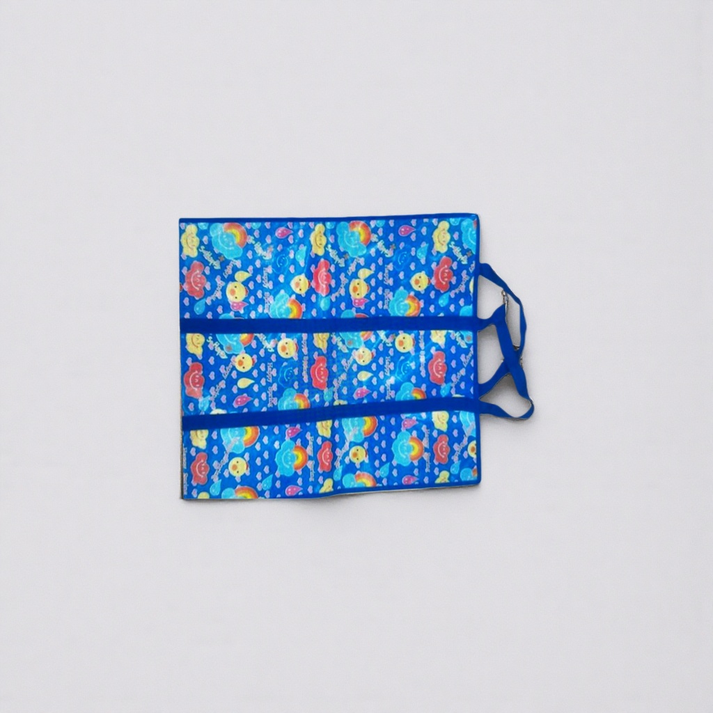 Blue cartoon pattern handbag, large-capacity eco-friendly cotton and linen shopping bag, foldable and portable details Picture