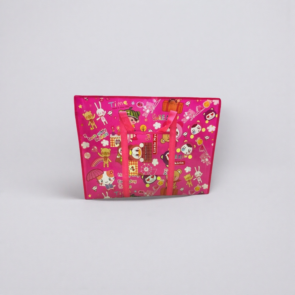 Pink cartoon pattern handbag, fashionable, simple, large-capacity and eco-friendly shopping bag Specification image