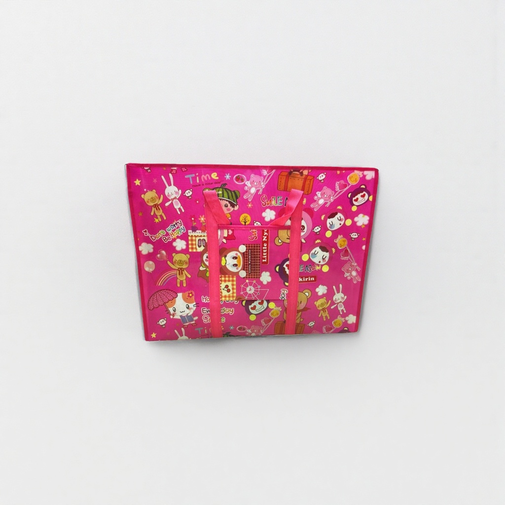 Pink cartoon pattern handbag, fashionable, simple, large-capacity and eco-friendly shopping bag details Picture