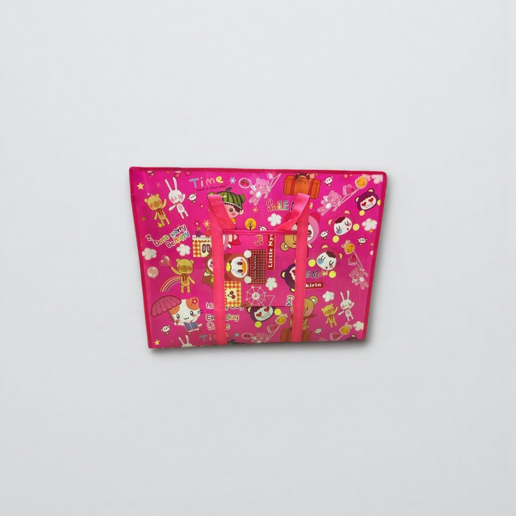 Pink cartoon pattern handbag, fashionable, simple, large-capacity and eco-friendly shopping bag Application Scenario