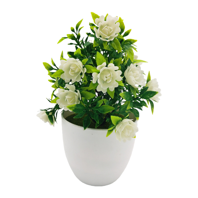 White flowerpots with artificial white rose plant home decoration ornaments Item Picture