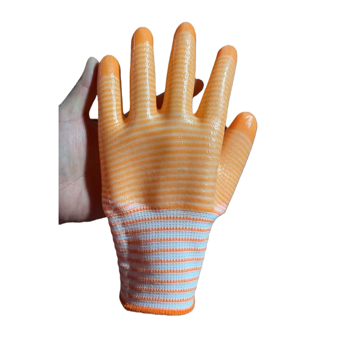 Orange PVC zebra striped gloves, thickened anti-slip labor protection gloves for both men and women Item Picture