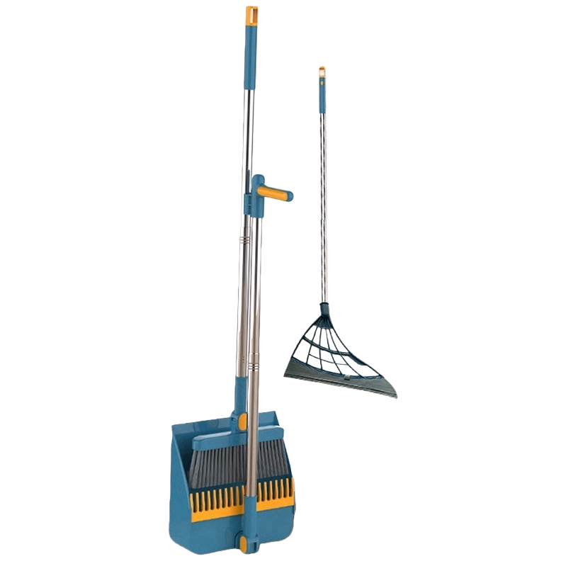Mocha Blue three-piece broom and dustpan set for household cleaning tools Item Picture