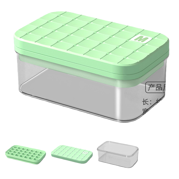 Lime green silicone ice cube tray ice storage box, household stackable freezing ice-making mold Item Picture
