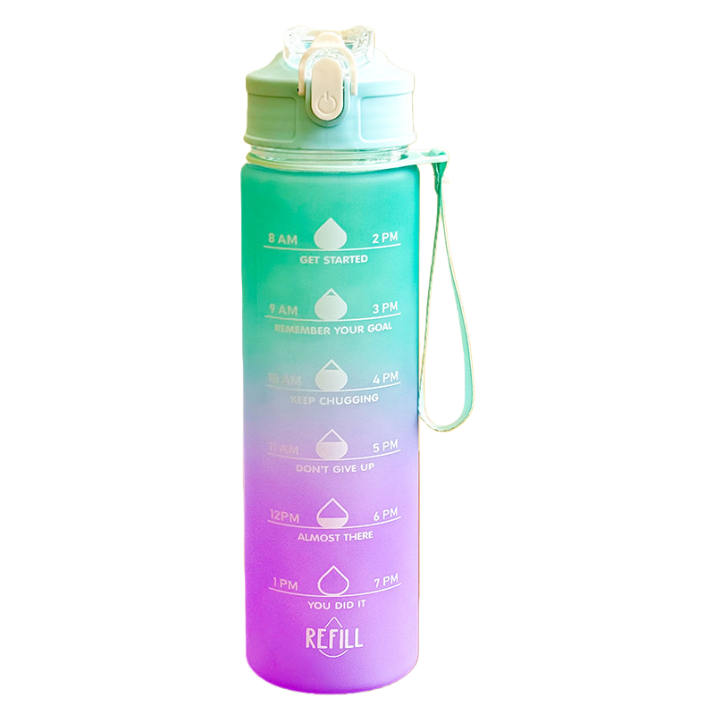 500ml portable and heat-insulating large-capacity sports water bottle with green and purple gradient color Item Picture