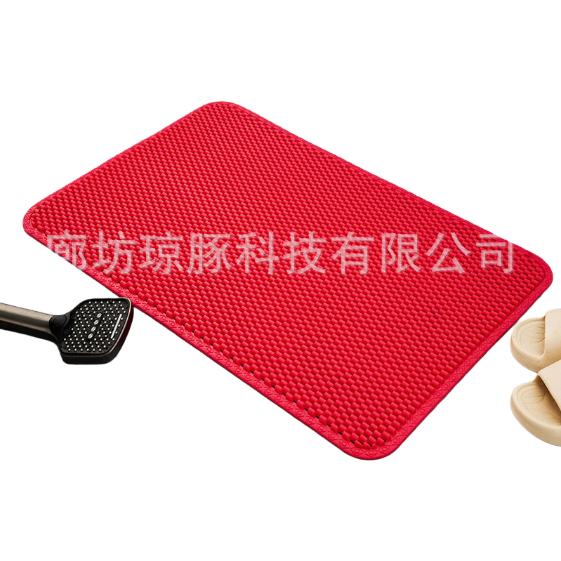 Red anti-slip floor mat, thickened and wear-resistant bathroom and kitchen floor mat Item Picture