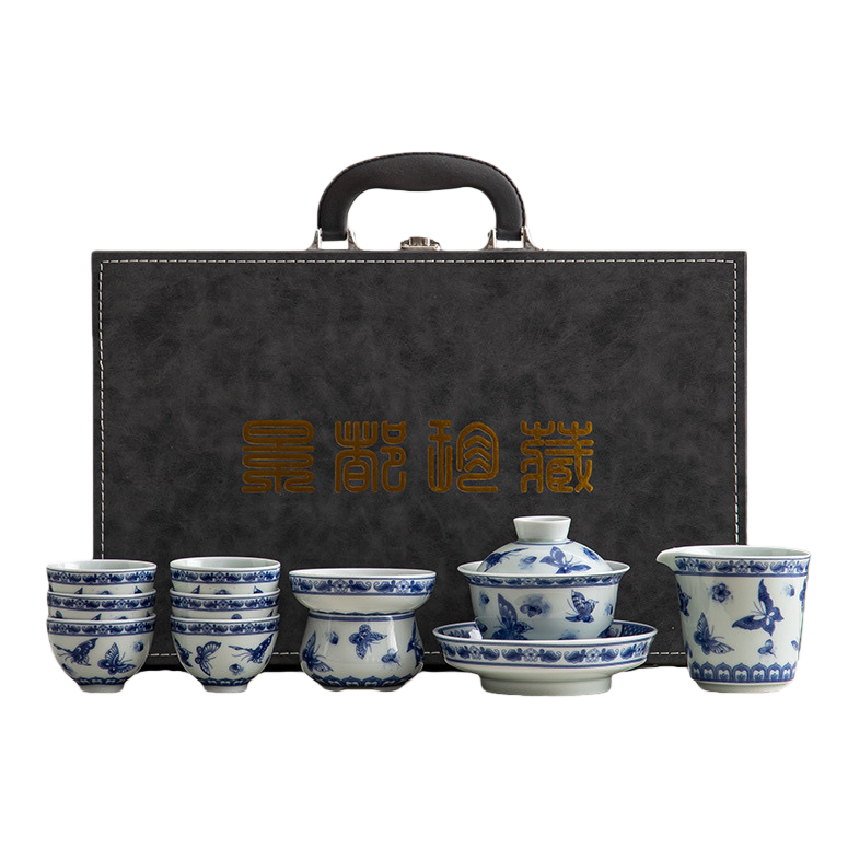 青花瓷茶具套装+茶具白底实物图