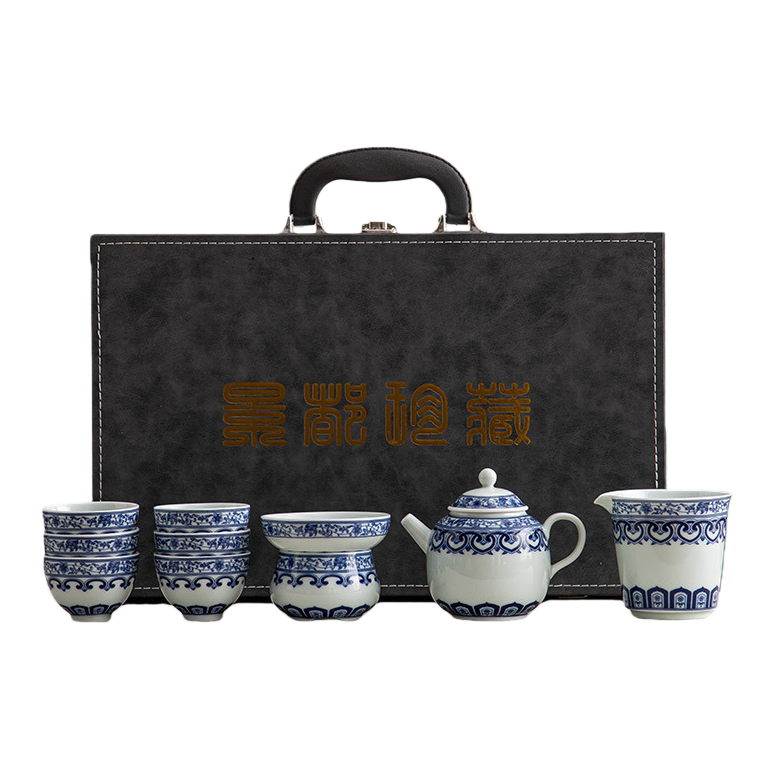 青花瓷茶具套装+茶具白底实物图