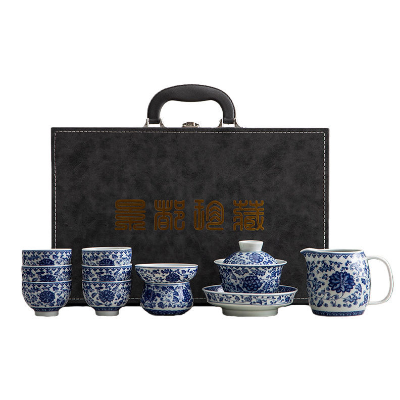 青花瓷茶具套装+茶具白底实物图