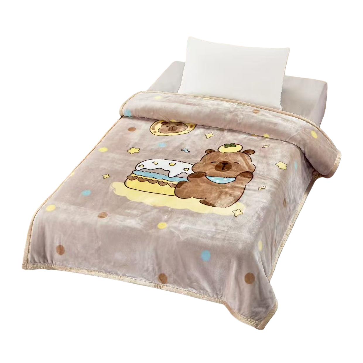 The cartoon-patterned blanket is soft, skin-friendly and warm for home bed covers Item Picture