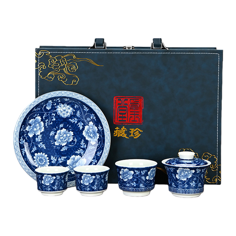 青花瓷茶具套装+茶具白底实物图