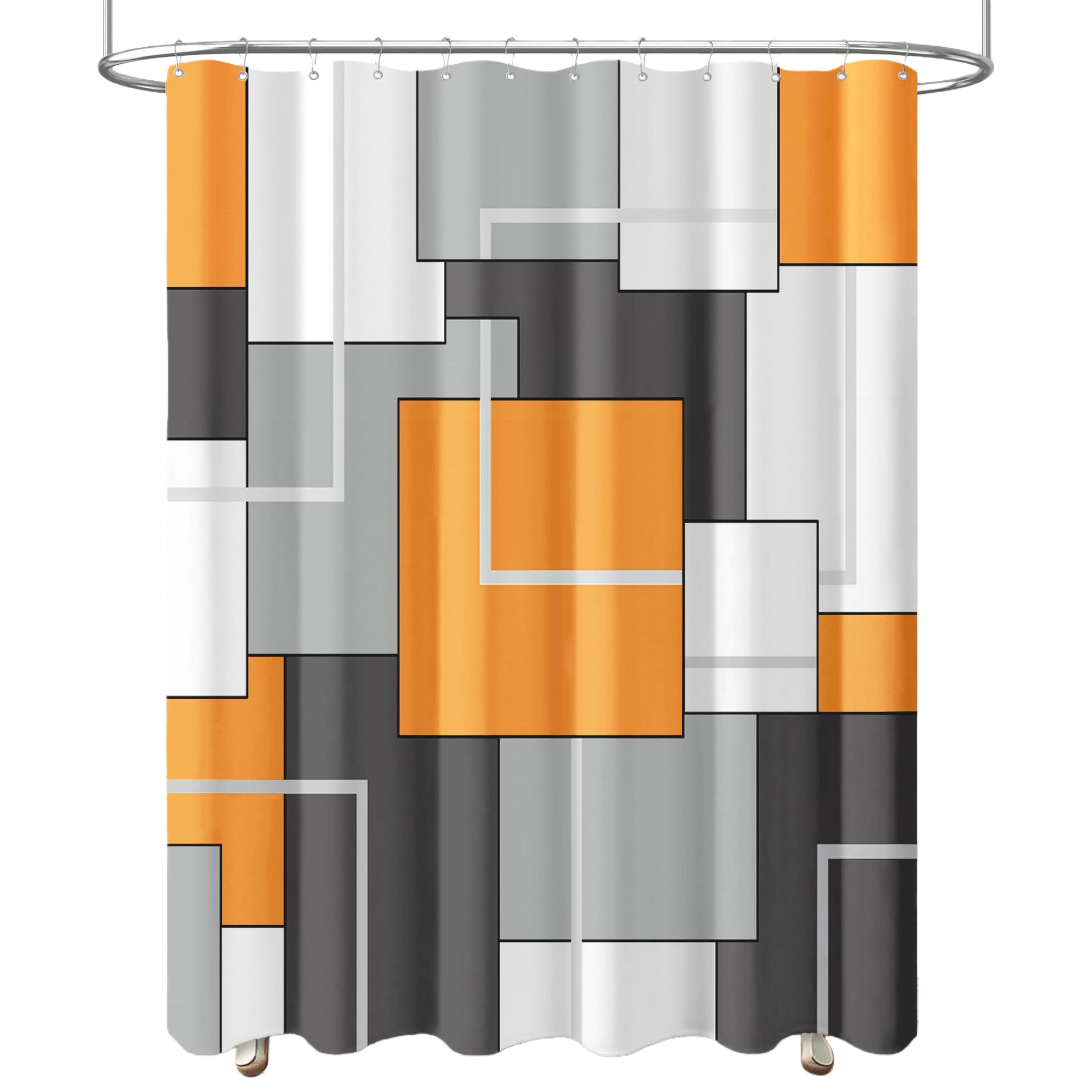 Geometric pattern waterproof bath curtain, Nordic-style bathroom partition curtain, anti-mold and anti-slip thickened version Item Picture