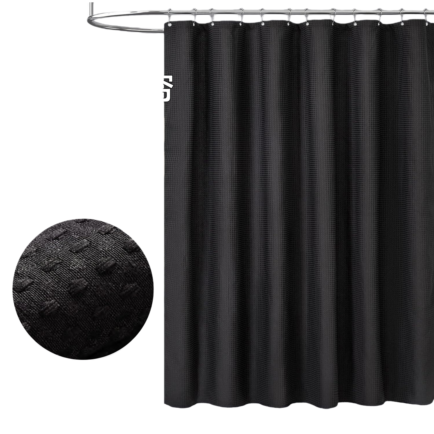 Waffle texturizado negro impermeable cortina de ducha antimoho antideslizante cortina de separación de baño Item Picture