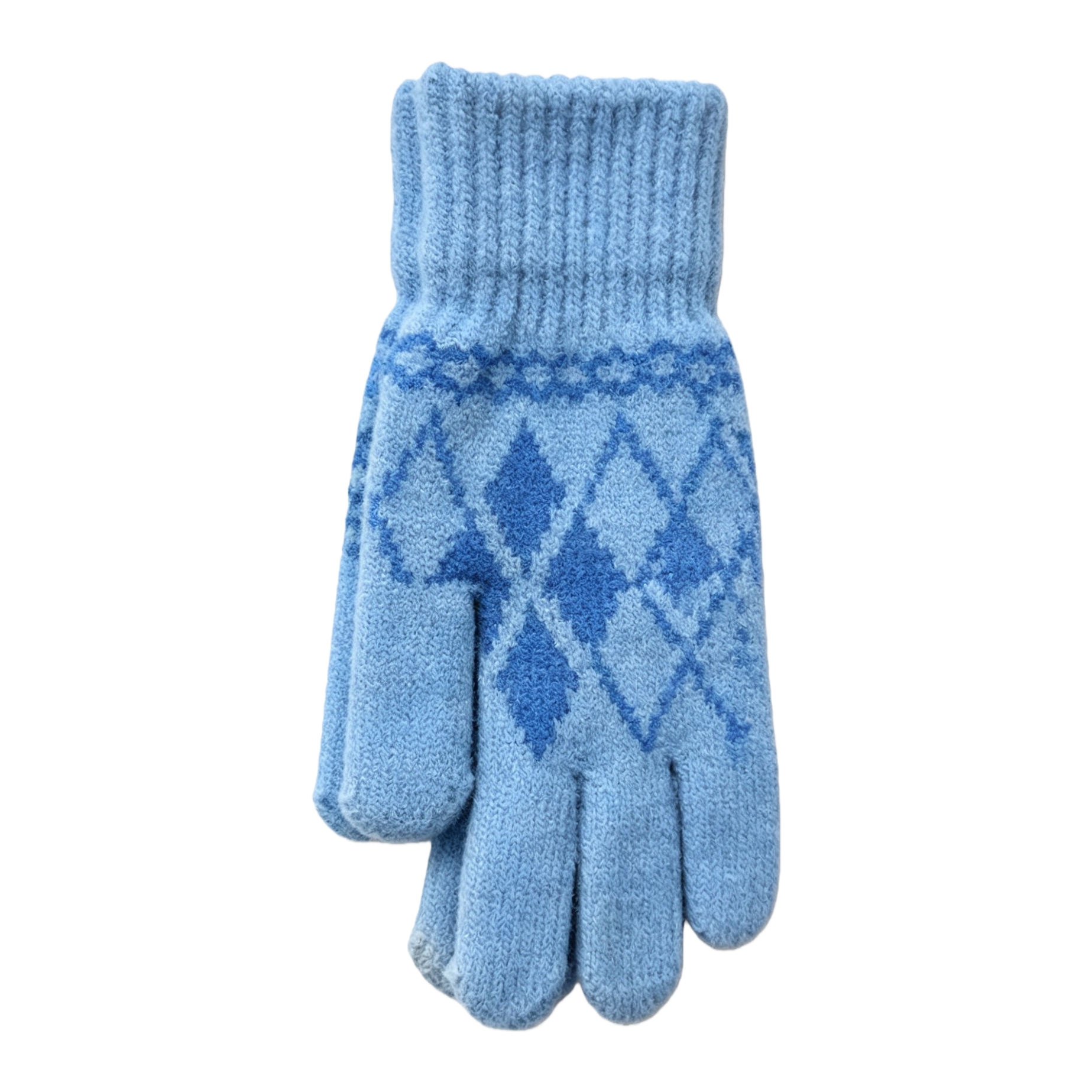 Blue knitted gloves for women, warm and anti-slip, fingertip touch screen autumn and winter edition Item Picture