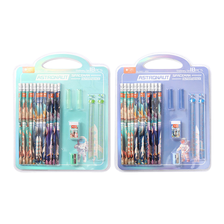 Two sets of space-themed stationery, including pencils, rulers, erasers, pencil sharpeners and astronaut accessories Item Picture