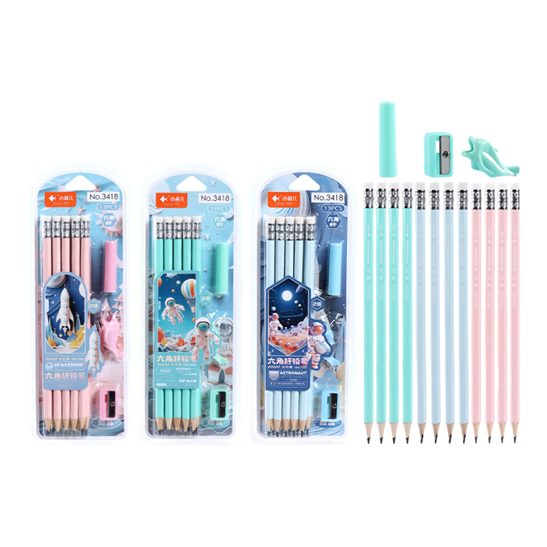 This stationery set includes pencils, pencil sharpeners, erasers and multi-functional practical student office supplies Item Picture