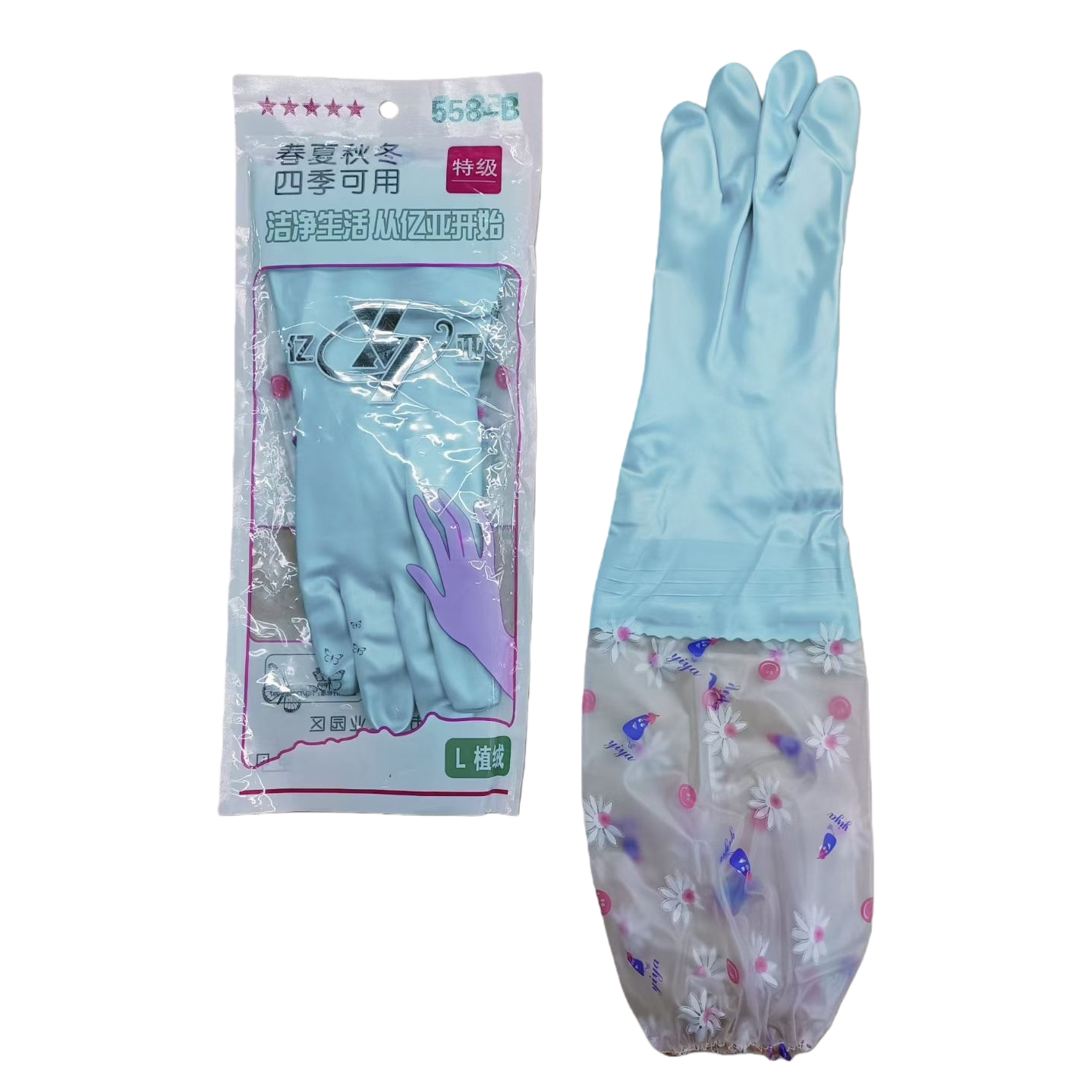 Light blue rubber gloves, anti-slip, thickened and wear-resistant, household kitchen cleaning and protective gloves Item Picture