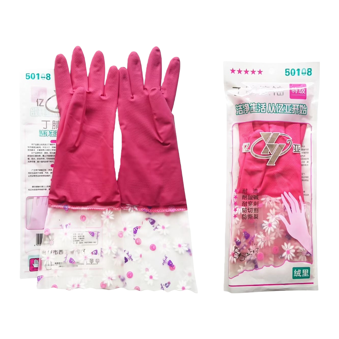 Pink rubber gloves, anti-slip thickened, household kitchen cleaning latex gloves, housework gloves Item Picture