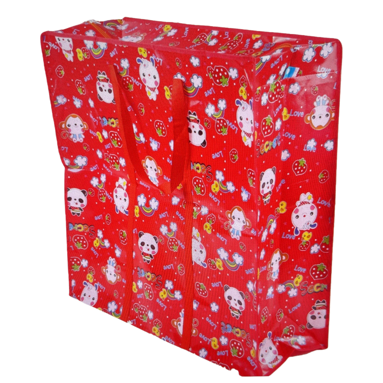 Red cartoon pattern shopping bag, hand-held eco-friendly canvas bag, large-capacity daily storage bag Item Picture