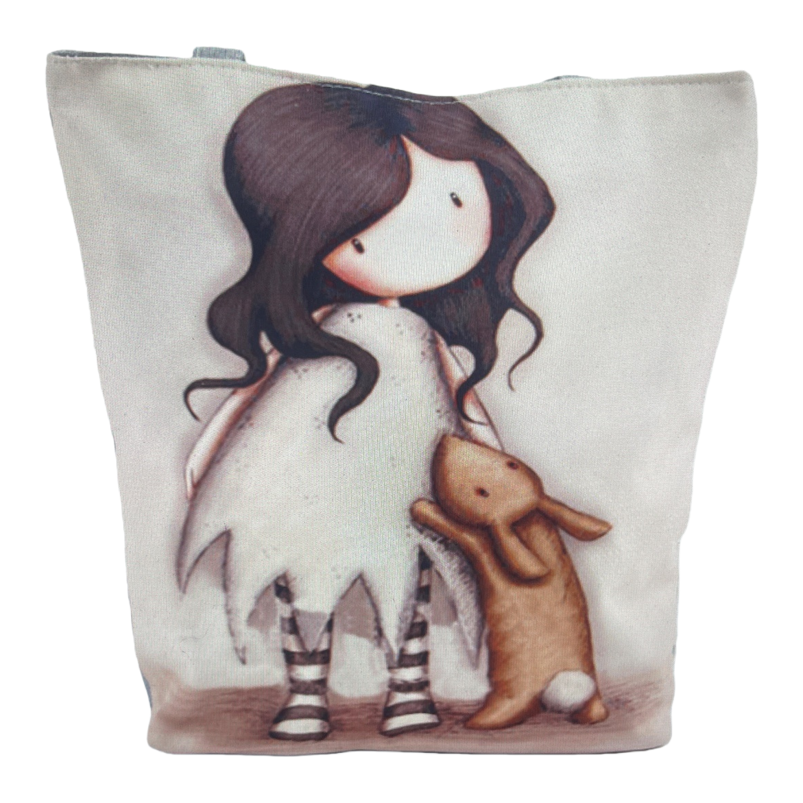 A large-capacity, lightweight hand-held shopping bag featuring cartoon girl and rabbit patterns on canvas Item Picture