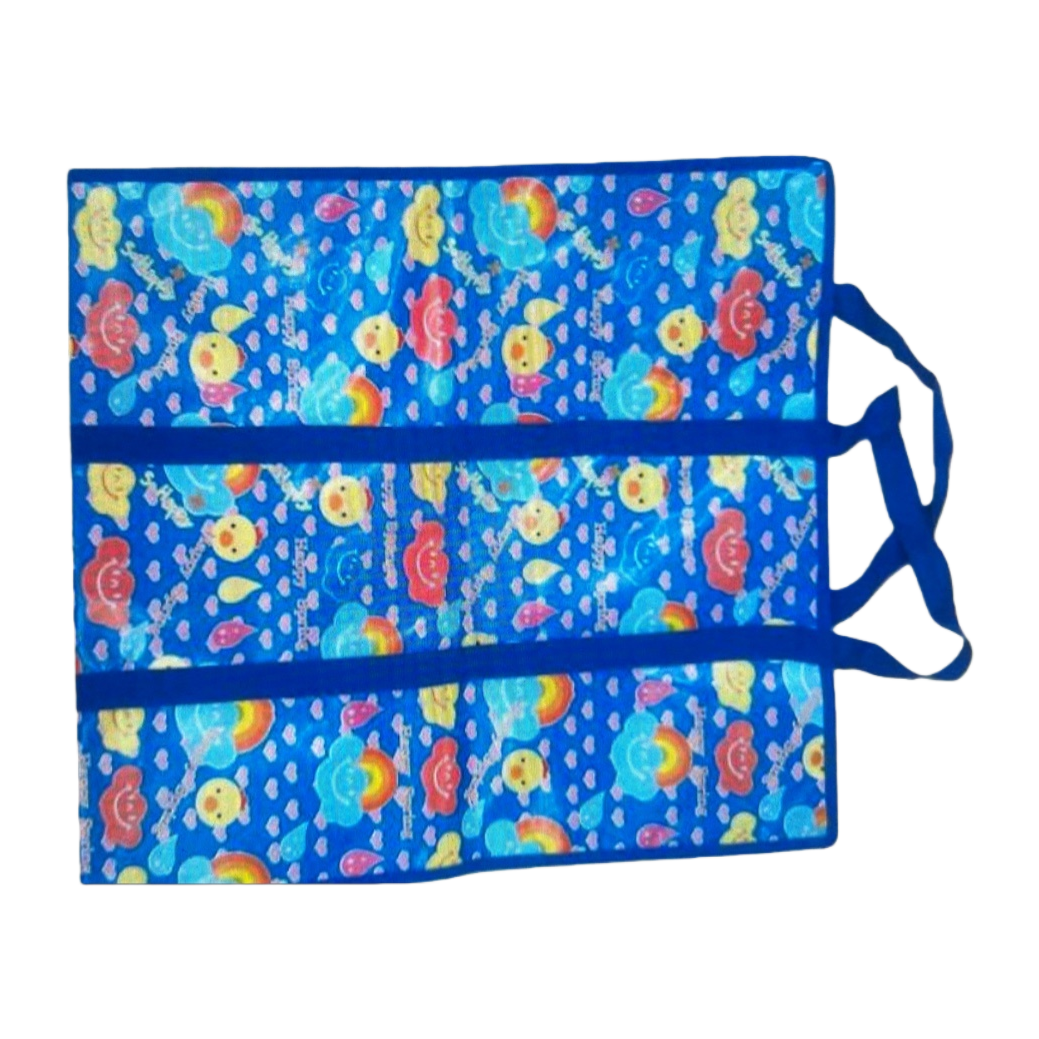 Blue cartoon pattern handbag, large-capacity eco-friendly cotton and linen shopping bag, foldable and portable Item Picture