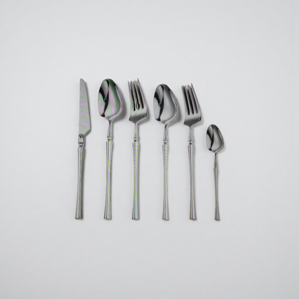 Stainless steel tableware set, three-piece knife, fork and spoon set, home, portable, travel, simple style details Picture