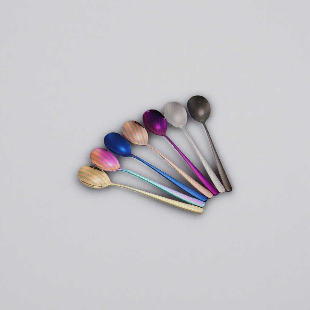 Colored metal spoons, stainless steel household dessert and coffee stirring spoons details Picture