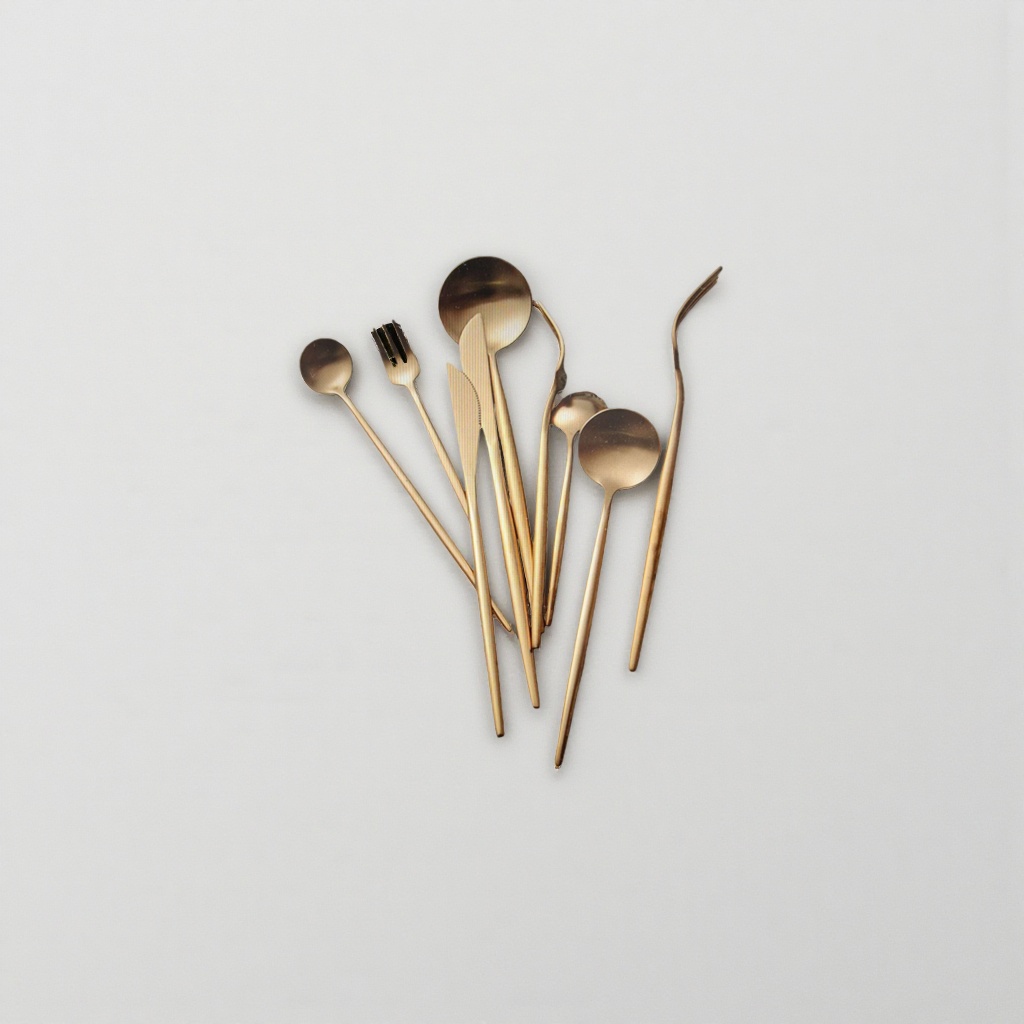 Golden tableware set, three-piece spoon, fork and knife set, stainless steel for home Western cuisine details Picture