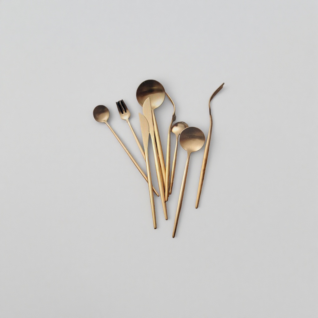 Golden tableware set, three-piece spoon, fork and knife set, stainless steel for home Western cuisine Application Scenario