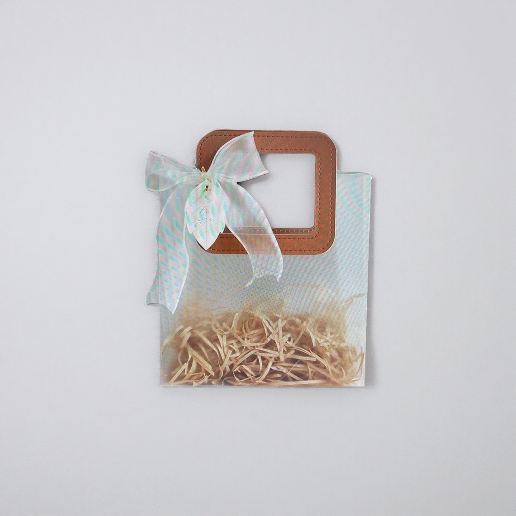 The transparent plastic gift bag is decorated with a brown handle bow Application Scenario