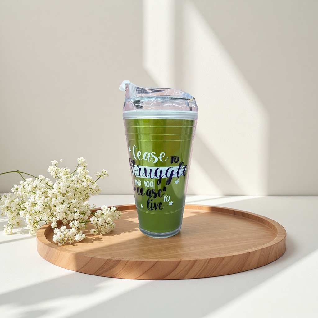 Green beverage special transparent covered cup, leak-proof, portable and simple style home and office water cup Specification image