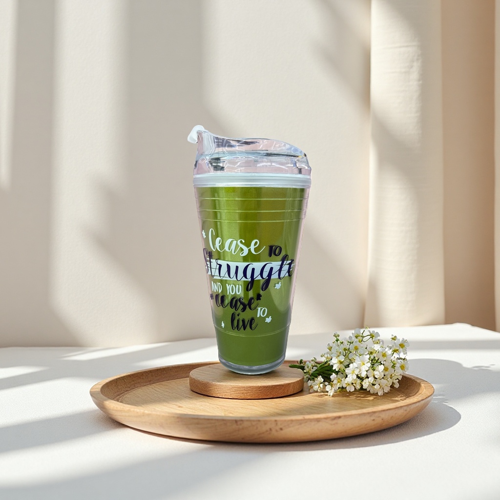 Green beverage special transparent covered cup, leak-proof, portable and simple style home and office water cup