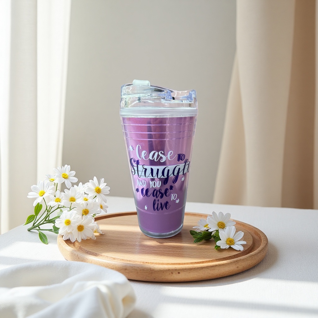 Purple gradient cup body with lid, leak-proof, portable for office and home use, large capacity