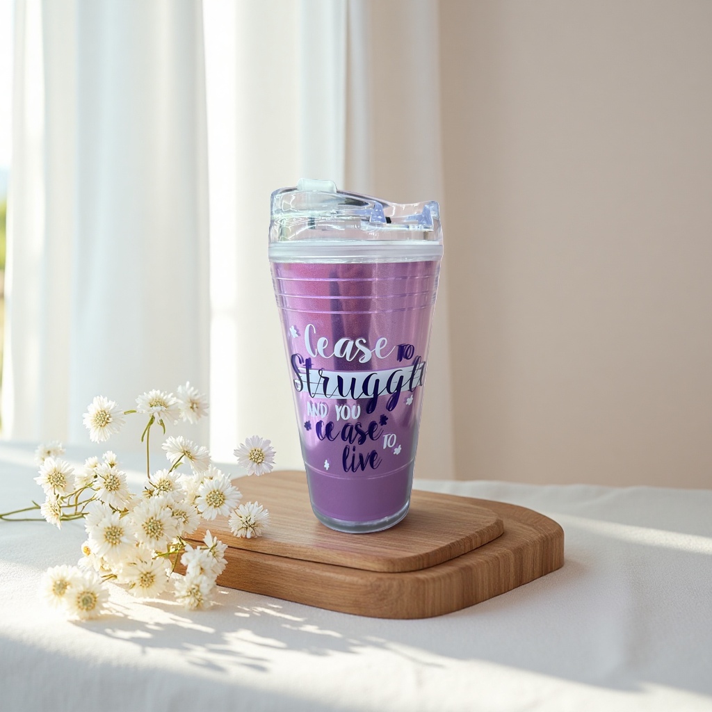 Purple gradient cup body with lid, leak-proof, portable for office and home use, large capacity details Picture
