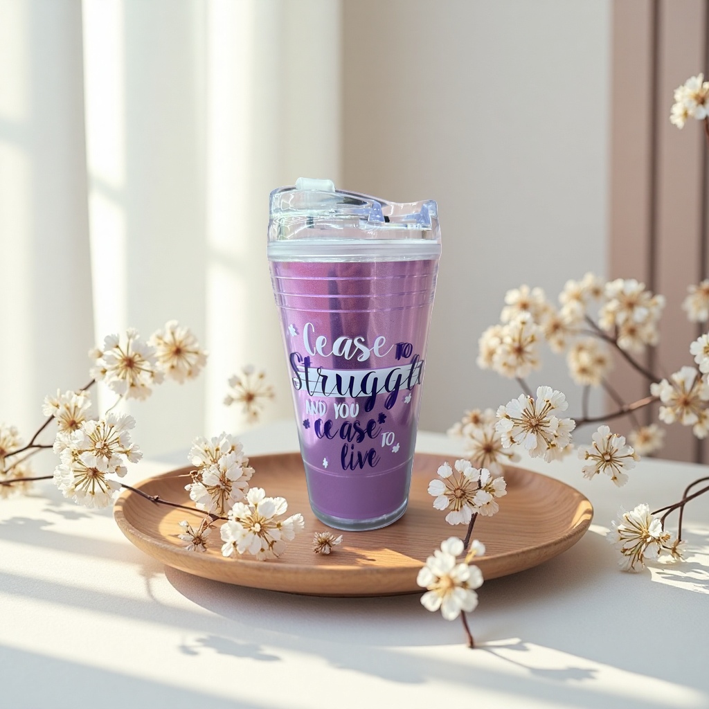 Purple gradient cup body with lid, leak-proof, portable for office and home use, large capacity Application Scenario