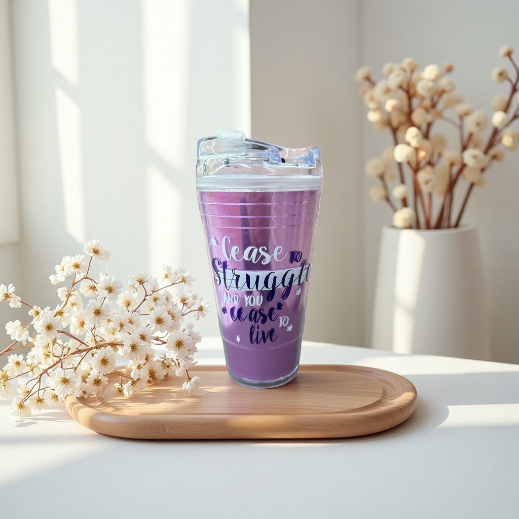 Purple gradient cup body with lid, leak-proof, portable for office and home use, large capacity Specification image