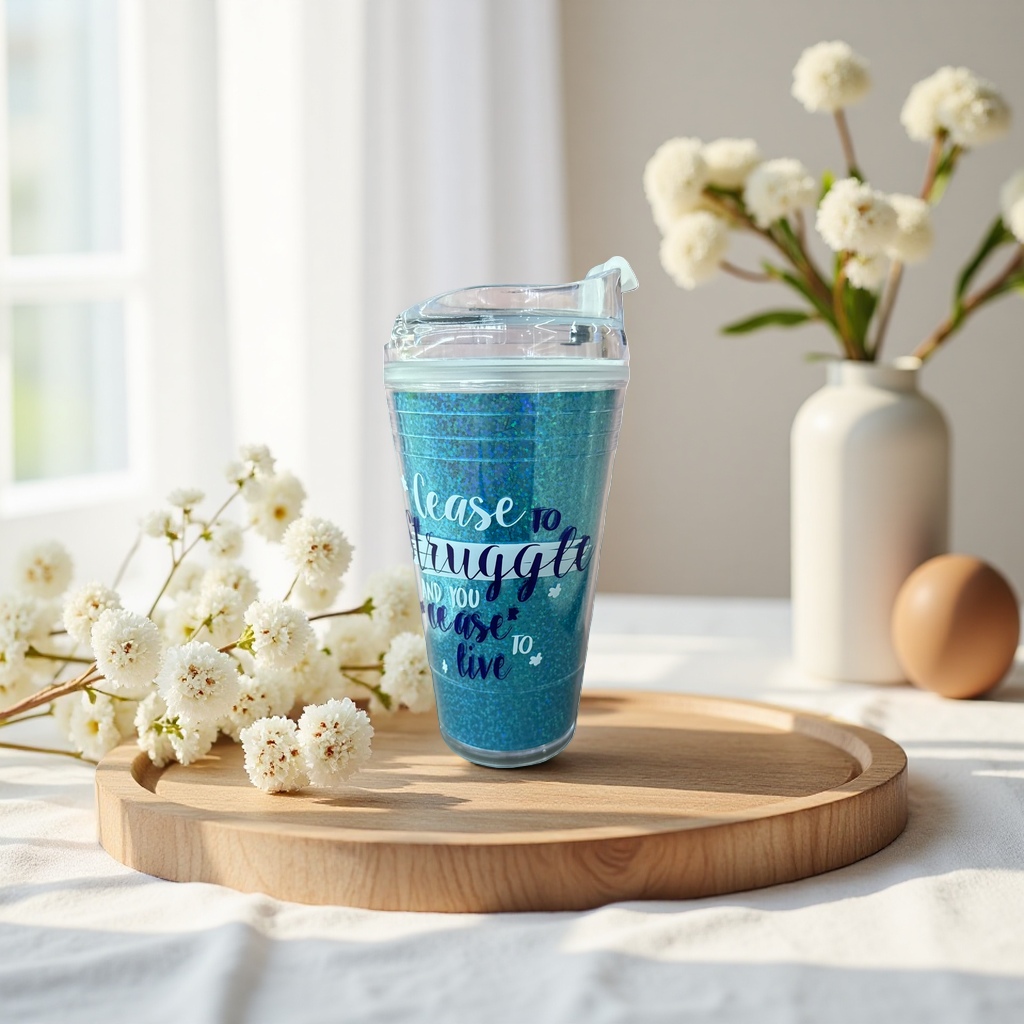 Blue glitter creative glass cup for home and office use, 350ml, high borosilicate heat-resistant details Picture