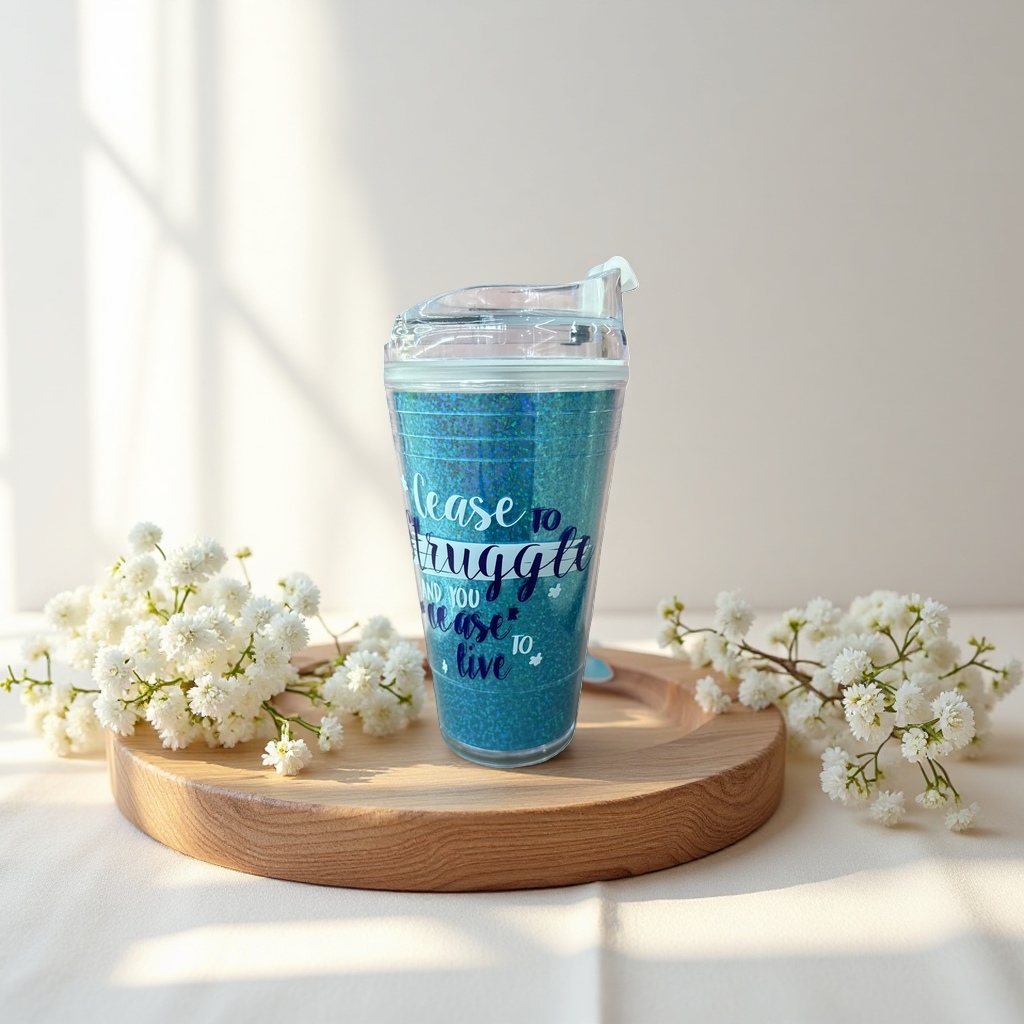 Blue glitter creative glass cup for home and office use, 350ml, high borosilicate heat-resistant Application Scenario