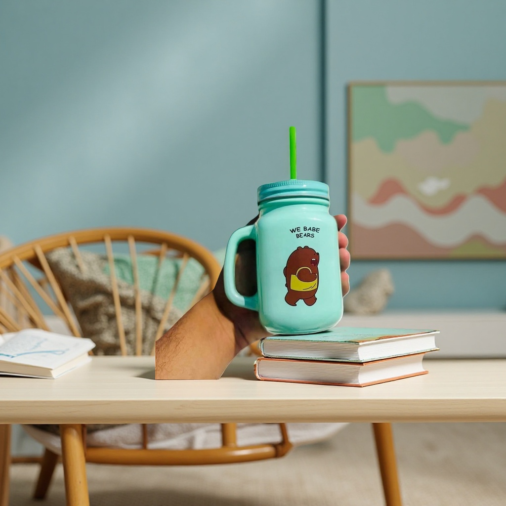 Blue ceramic cup with handle, household and office water cup, heat-resistant, anti-scald, large capacity Specification image