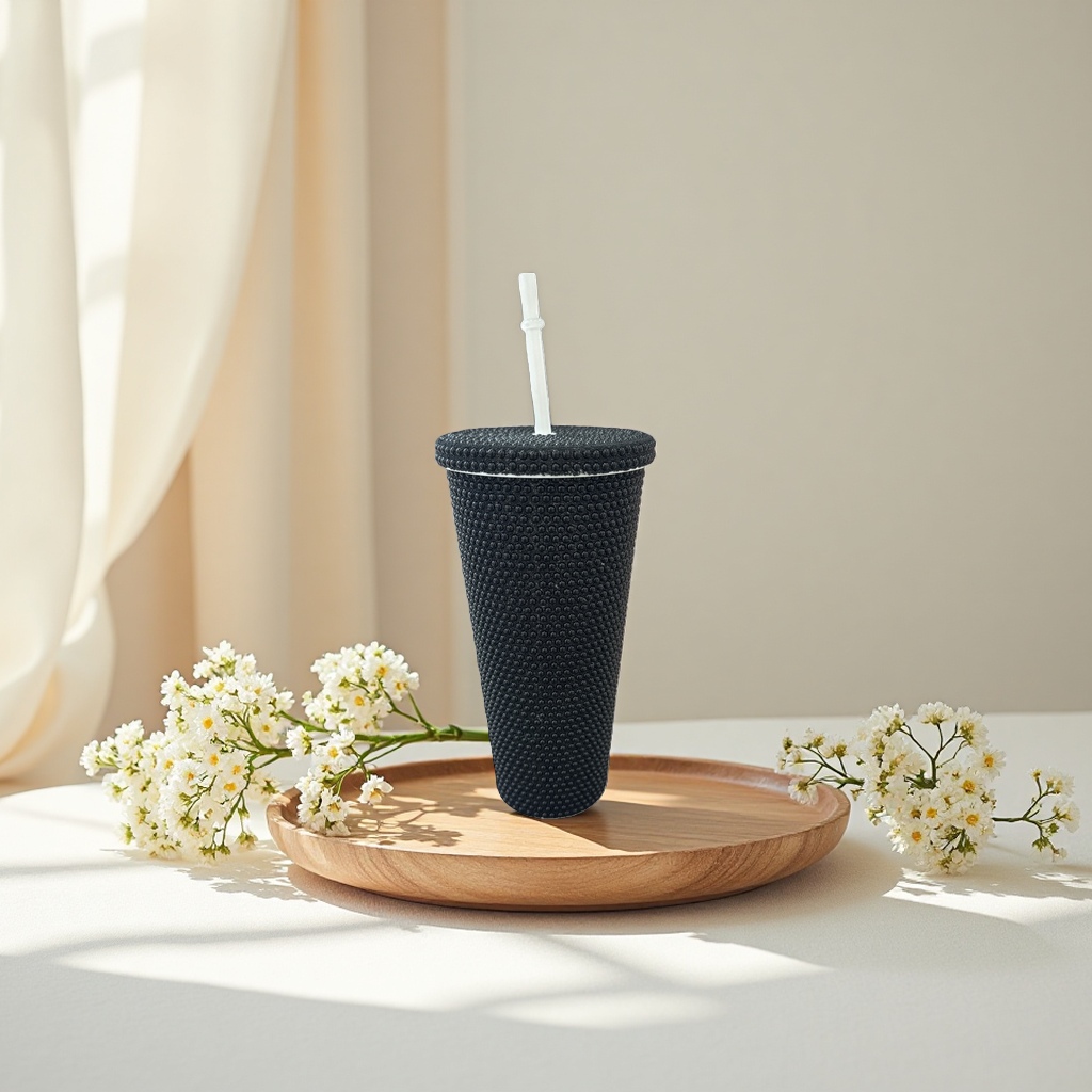 Black beaded texture ceramic mug 350ml heat-resistant handle office water cup Specification image