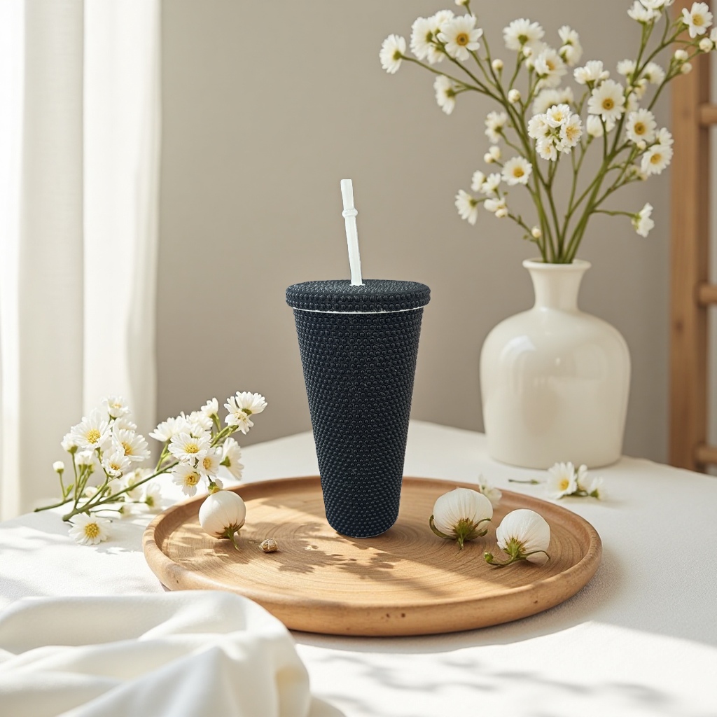 Black beaded texture ceramic mug 350ml heat-resistant handle office water cup