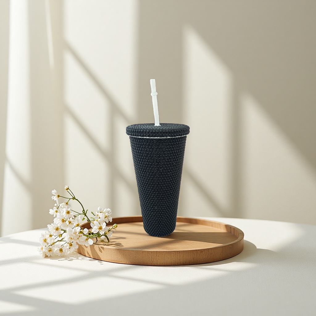 Black beaded texture ceramic mug 350ml heat-resistant handle office water cup details Picture