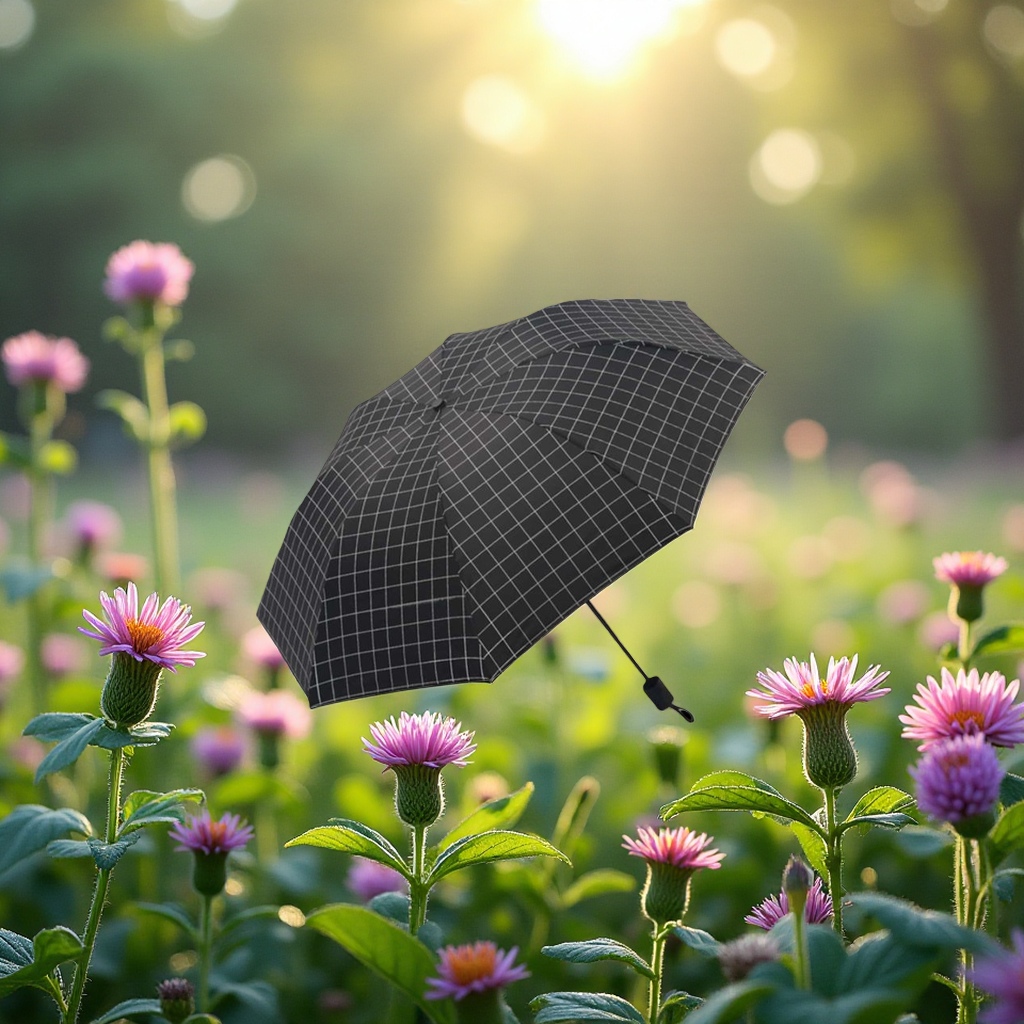 Patrón de cuadros soleado lluvia paraguas de doble uso impermeable protección solar ligero plegable mujer hombre universal Specification image